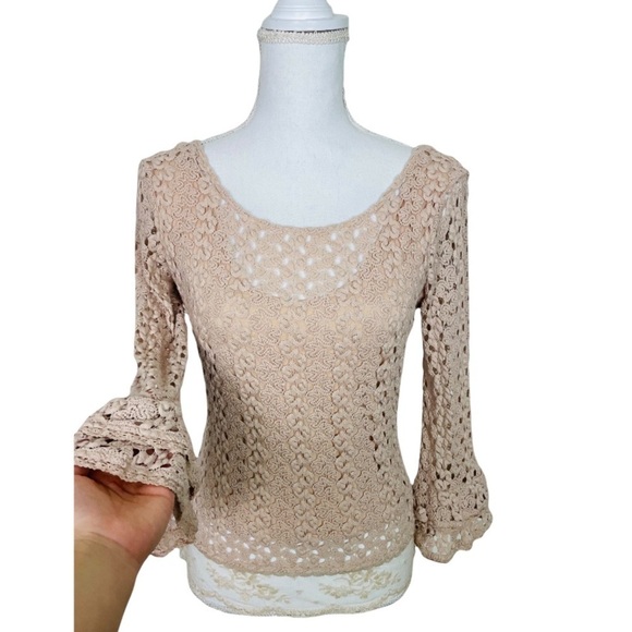 Free People Bell Sleeve Crochet Crop Top - Picture 7 of 11